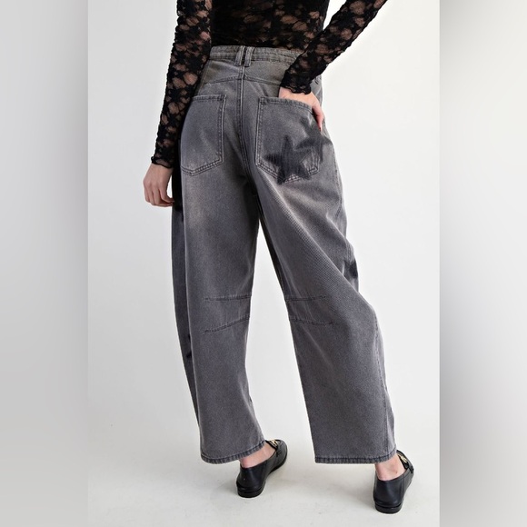 Easel “Stargazer Barrels” Baggy Barrel Jeans | Black Denim - Picture 6 of 6